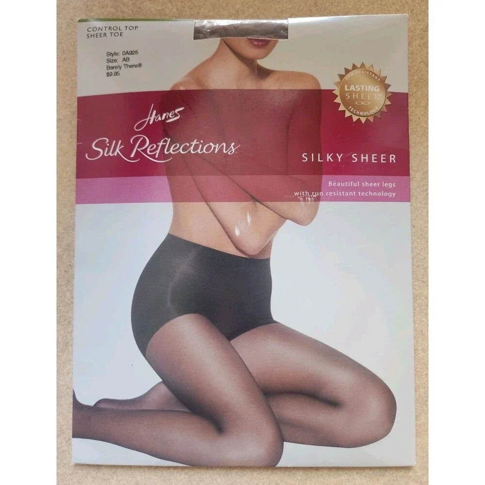 Hanes Silk Reflections Nylons Sheer Toe Control Top Barely There SZ AB 0A925